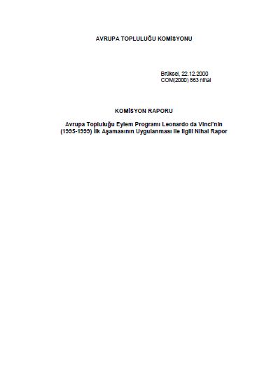 LdV İlk Aşama (1995-1999)  Değerlendirme Raporu